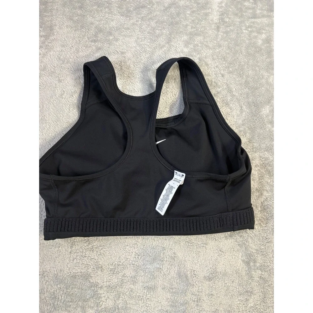Nike Dri-FIT Racerback Sports Bra Black Swoosh Activewear Size L